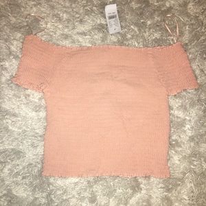 Kendall & Kylie Smocked Off-The-Shoulder Crop Top